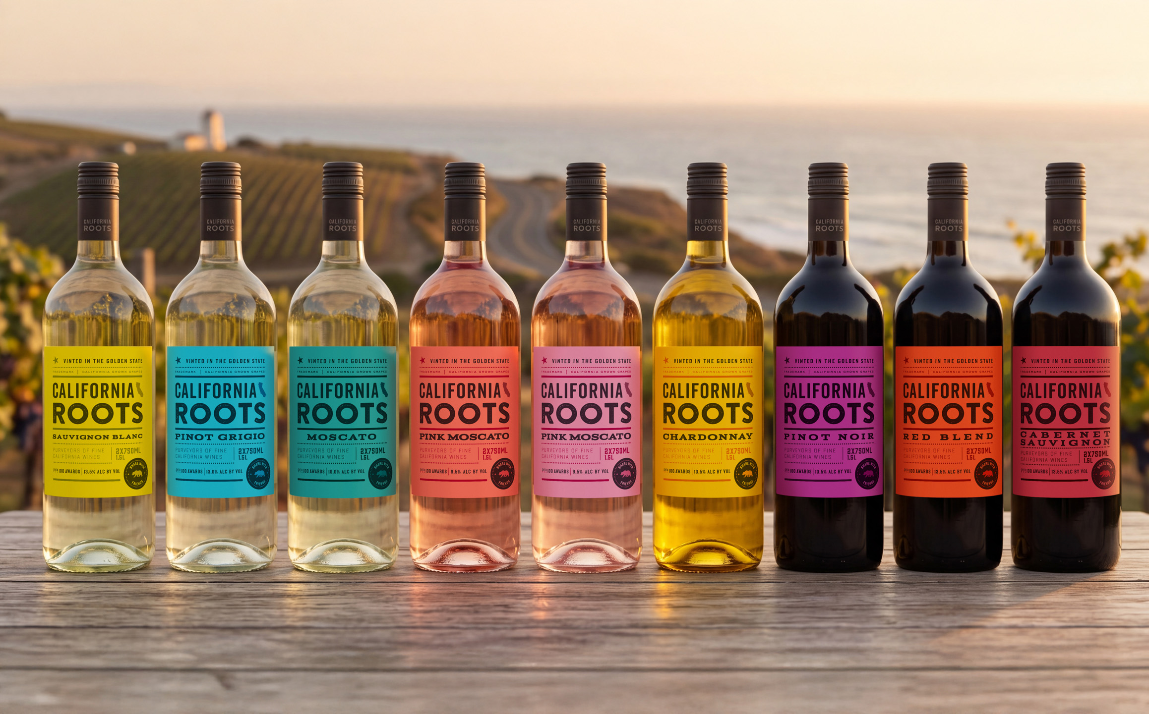 California Roots Wine lineup of all of our 1.5L wines